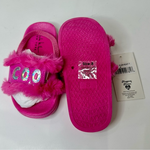 Nicole Miller Toddler Pink Faux Fur Sandals Slides - Girls Slides NEW - Picture 7 of 10